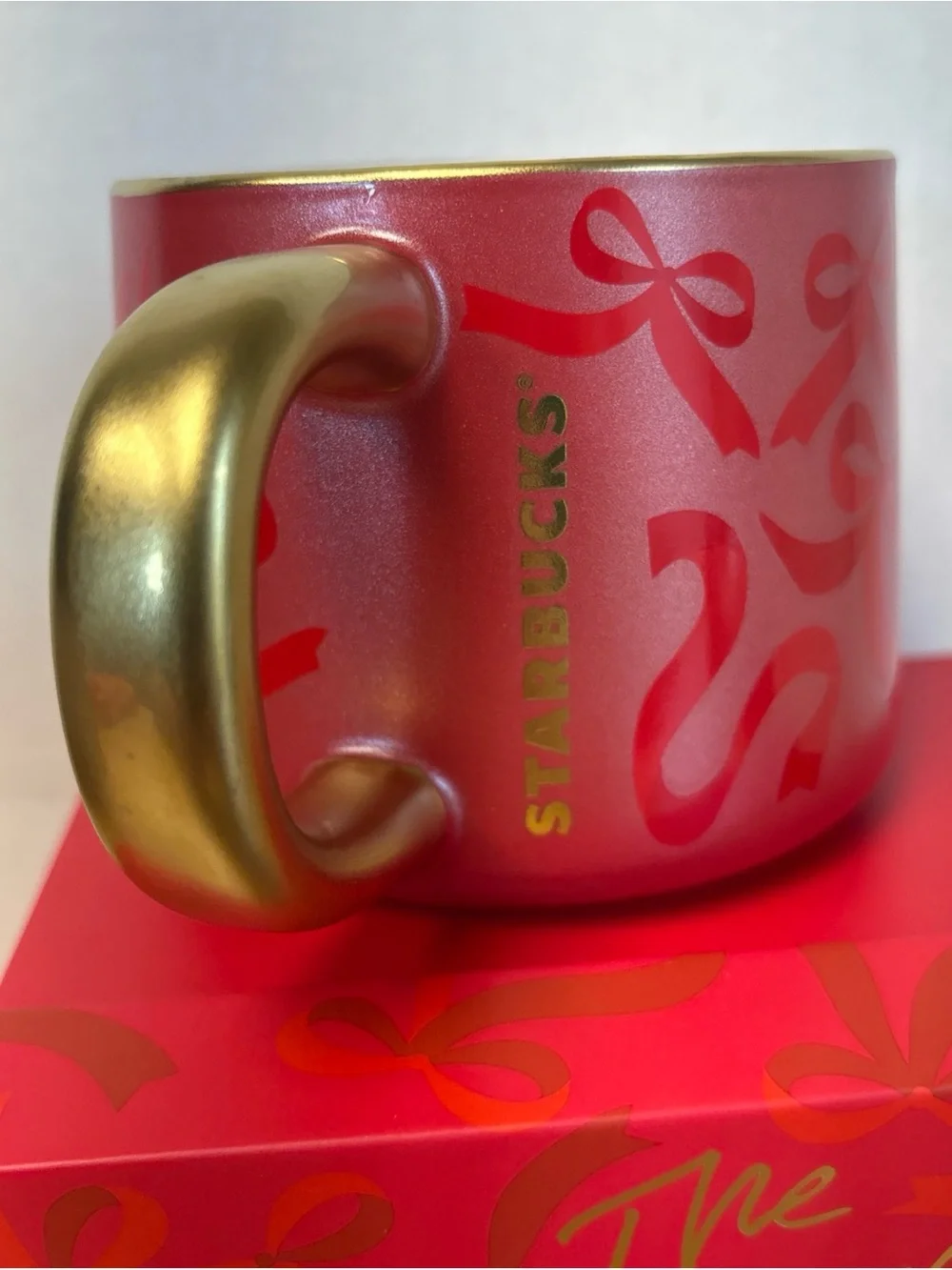 Starbucks Limited Edition Red Gold Ribbon Mug NIB Mint Condition